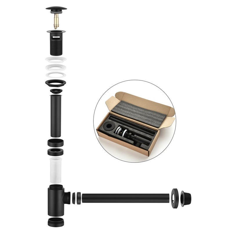 GORDEE Bathroom Sink Stopper P-Trap Complete Set Adjustable Bottle Trap Solid Brass Sink Drain Kit Tube and Pop Up Drain Stopper Set with Overflow, Matte Black - Image 5
